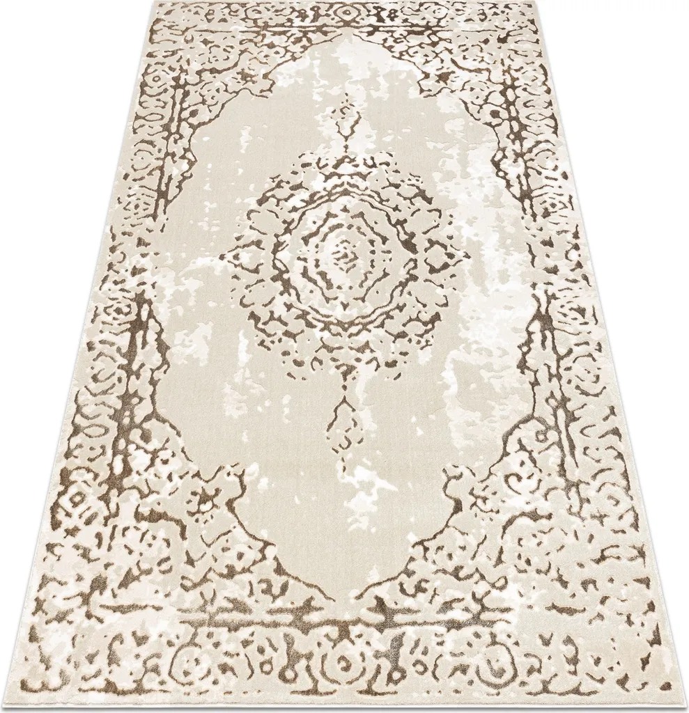 Tapis Glamour Jaune d'Or Allure 1961 - Finition Cadre Ornement 80x150 cm