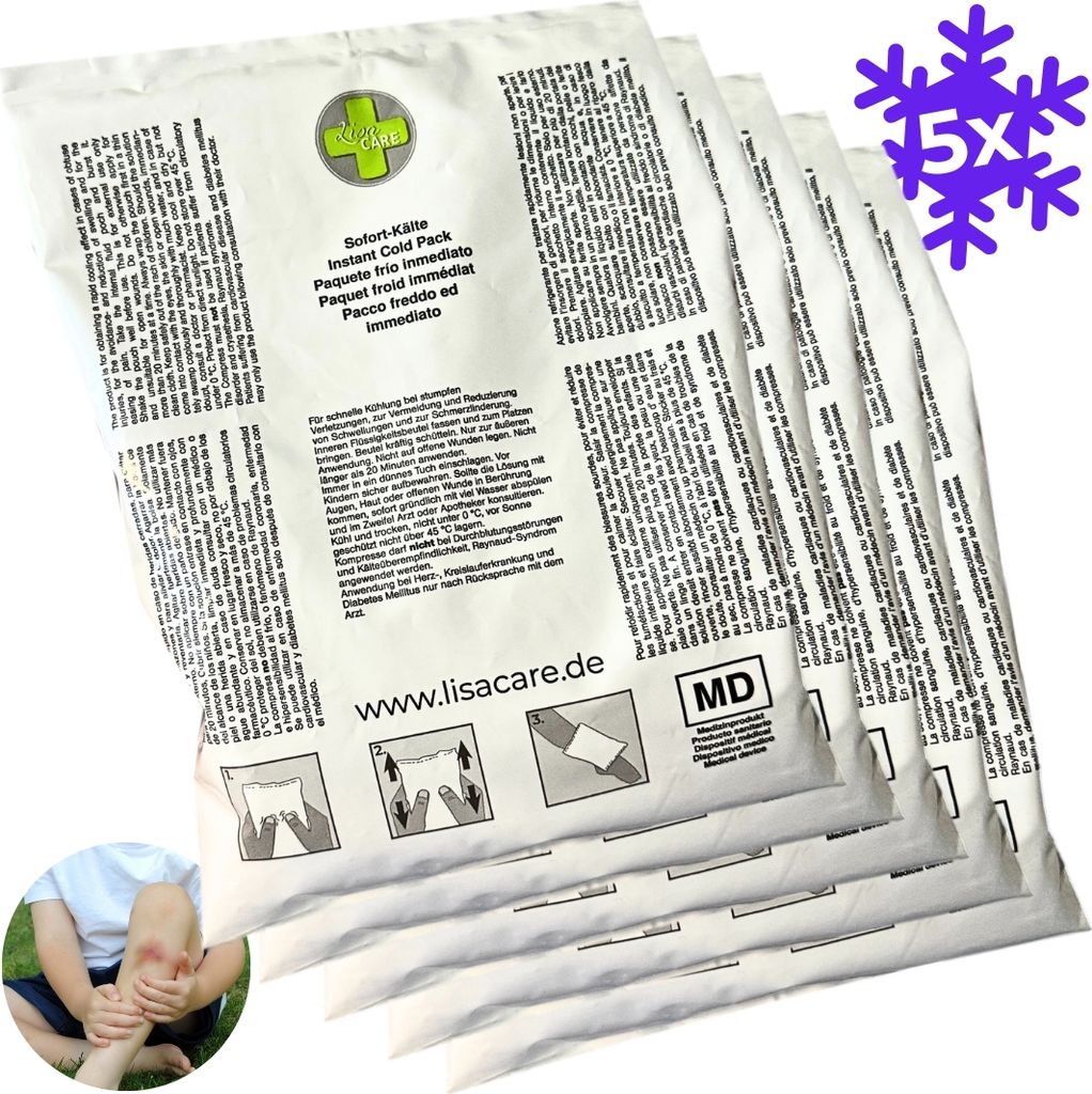 LisaCare Sofort-Kältekompresse 15x21cm - Kühlkompresse - Kühlpack - Einweg Kühlpacks für Erste Hilfe - Sofort Kältekompresse - 5er Set