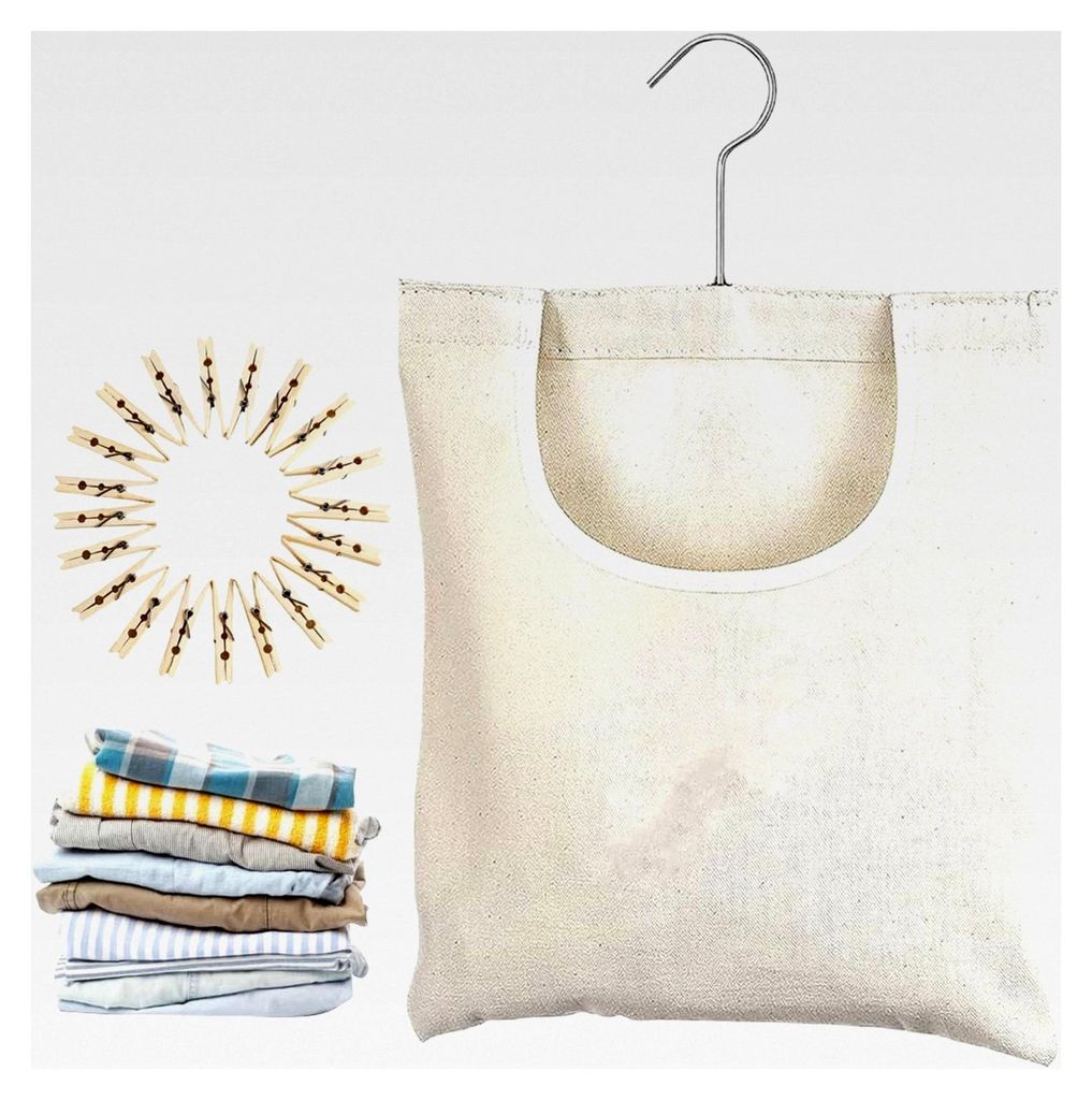 Wäscheklammertasche | Outdoor Canvas Wäscheklammertasche - 20 Klammern Inklusive Robustes Wäschesäckchen Aufhängbar Für Bettdecke Handtuch Pu...