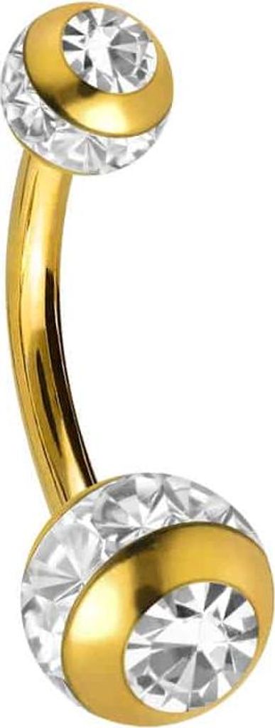 Bauchnabelpiercing Chirurgenstahl Mini Bananabell EPOXY-RING-KUGELN + KRISTALLE Gold Stablänge: 10mm