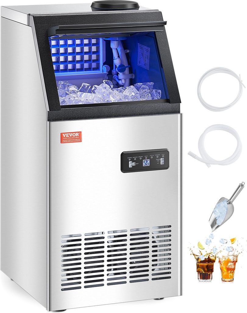 VEVOR kommerzielle Eismaschine (49,9 kg/Tag) Eisbereiter mit 12,7 kg Speicherkapazität, 36 Eiswürfel in 15 Minuten, mit LED-Digitalanzeige & 2 M...