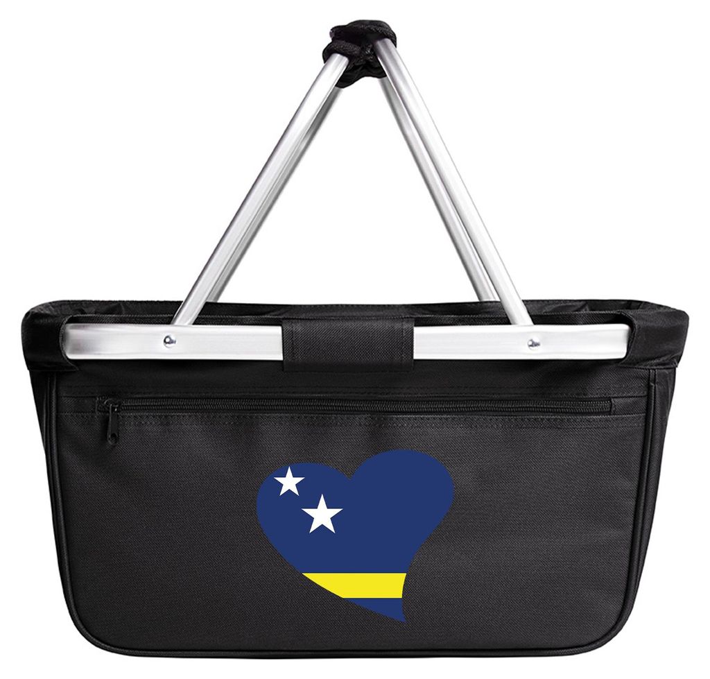 Huuraa Einkaufskorb Curacao Flagge Herz 20 Liter Black faltbarer Tragekorb Geschenkidee