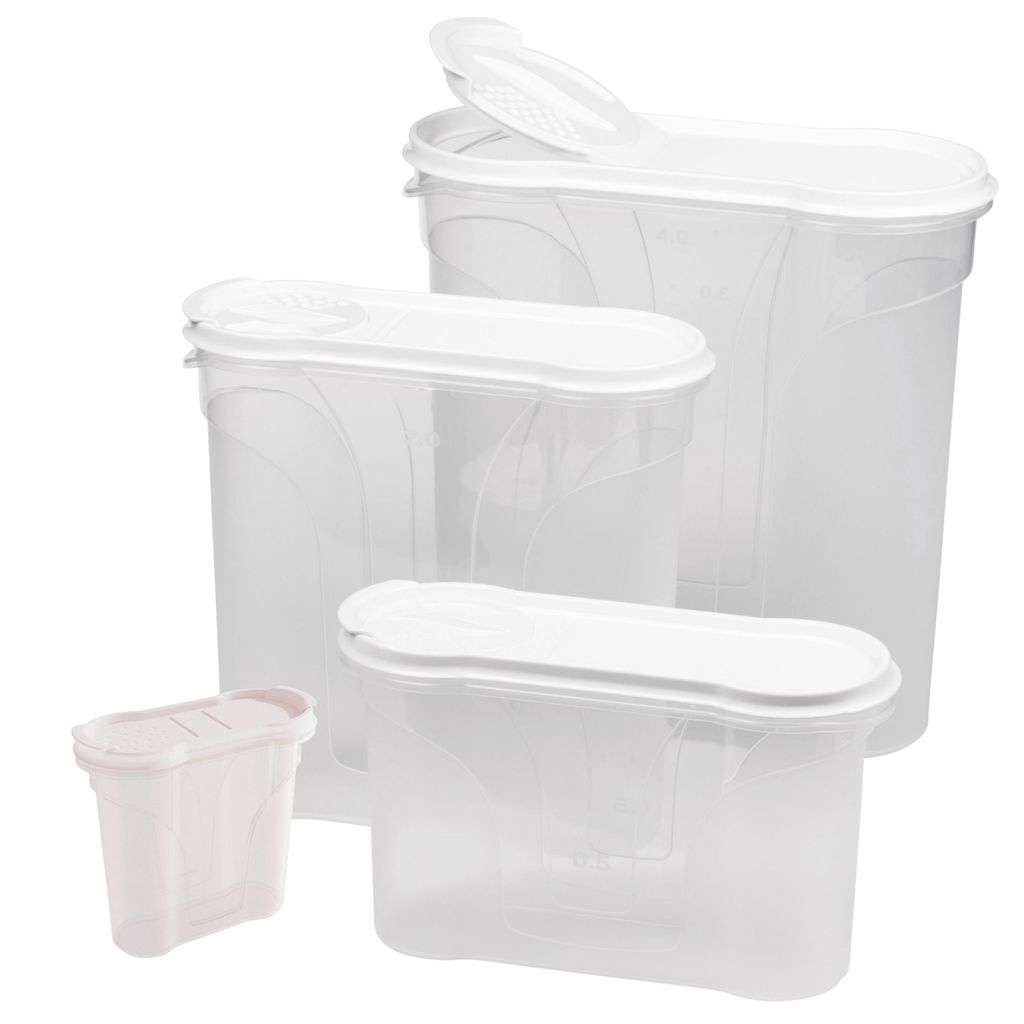 Novaliv Schüttdosen 4er SET 1x Salzstreuer plus 3x Vorratsdosen zum Streuen 4l + 2,4l + 1,3l Dose mit Deckel für Müsli Mehl Zucker Dosen Küchen...