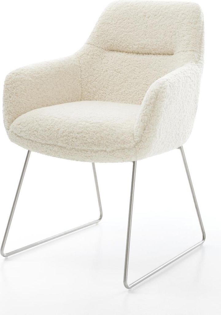 DELIFE Esszimmerstuhl Pejo-Flex Teddystoff Beige Kufengestell Edelstahl Taschenfederkern