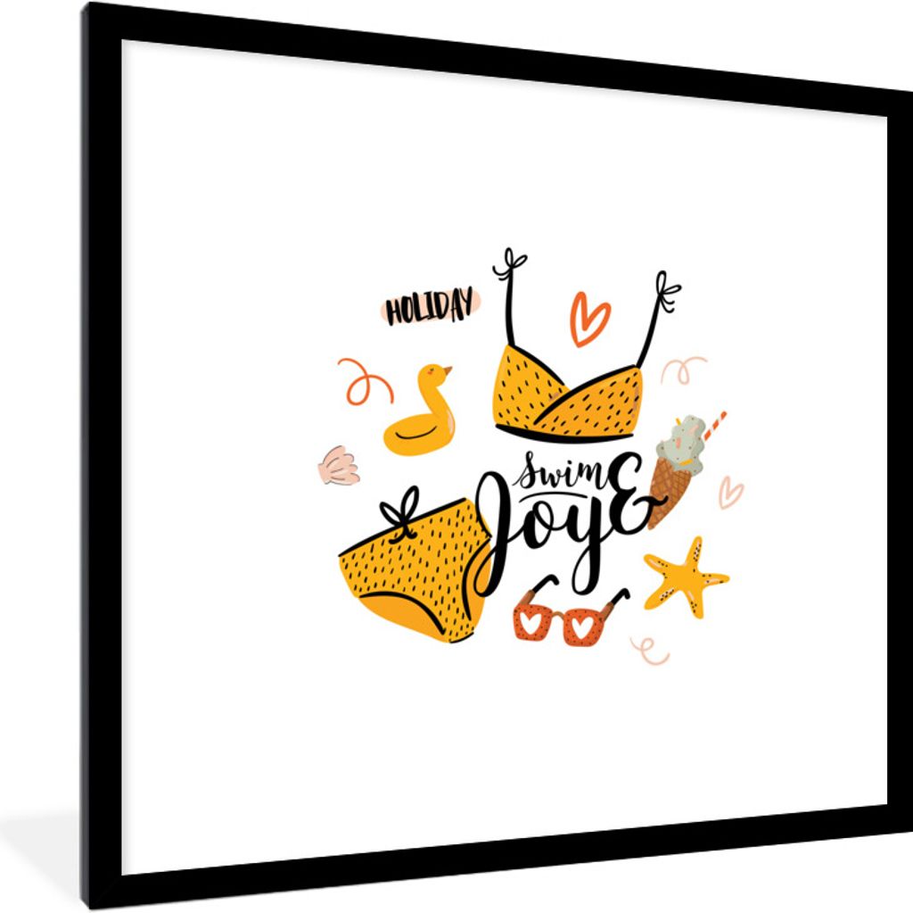 MuchoWow Gerahmtes Poster Bikini - Gelb - Seestern 40x40 cm - Poster mit Schwarzem Bilderrahmen Wandposter Rahmen Foto Bilder - Poster - Plakat i...