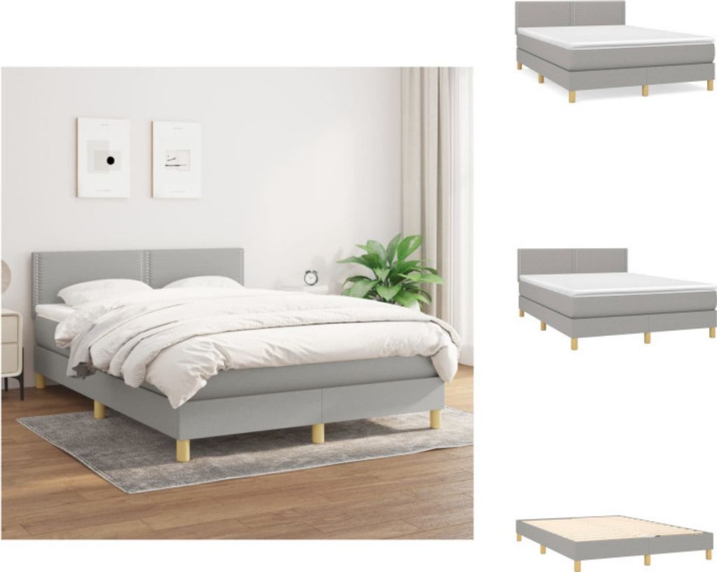 vidaXL Boxspringbett mit Matratze Hellgrau 140x200 cm Stoff - Betten & Bettgestelle