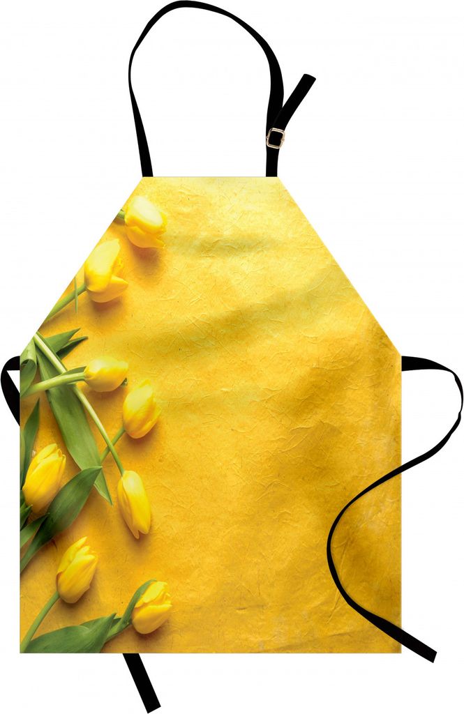 ABAKUHAUS Gelb Kochschürze, Dänische niederländische Tulpen auf farbigem Wand-Garten-Blumenliebes-Lilien-Kraut-kunstvollem Druck, Höhenverstell...