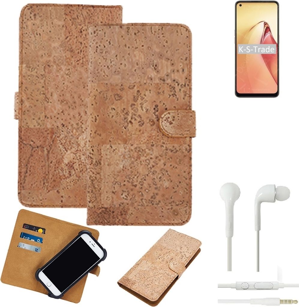 K-S-Trade Hülle kompatibel mit Oppo Reno8 + in ear Kopfhörer Kork Handyhülle Cover Schutzhülle TPU Case Bumper in Hellbraun, (1x)