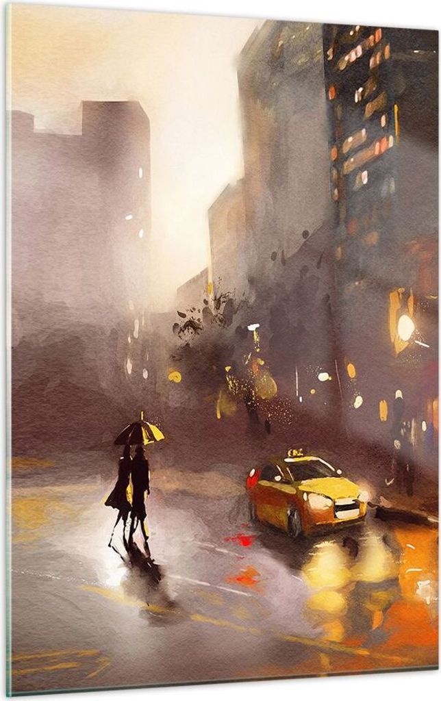 Bilder auf glas - Einteilig - Manhattan Paar Straße - 50x70cm - Glasbilder - Wandbilder - Bilder - zum Aufhängen bereit - Wanddekoration aus Glas...