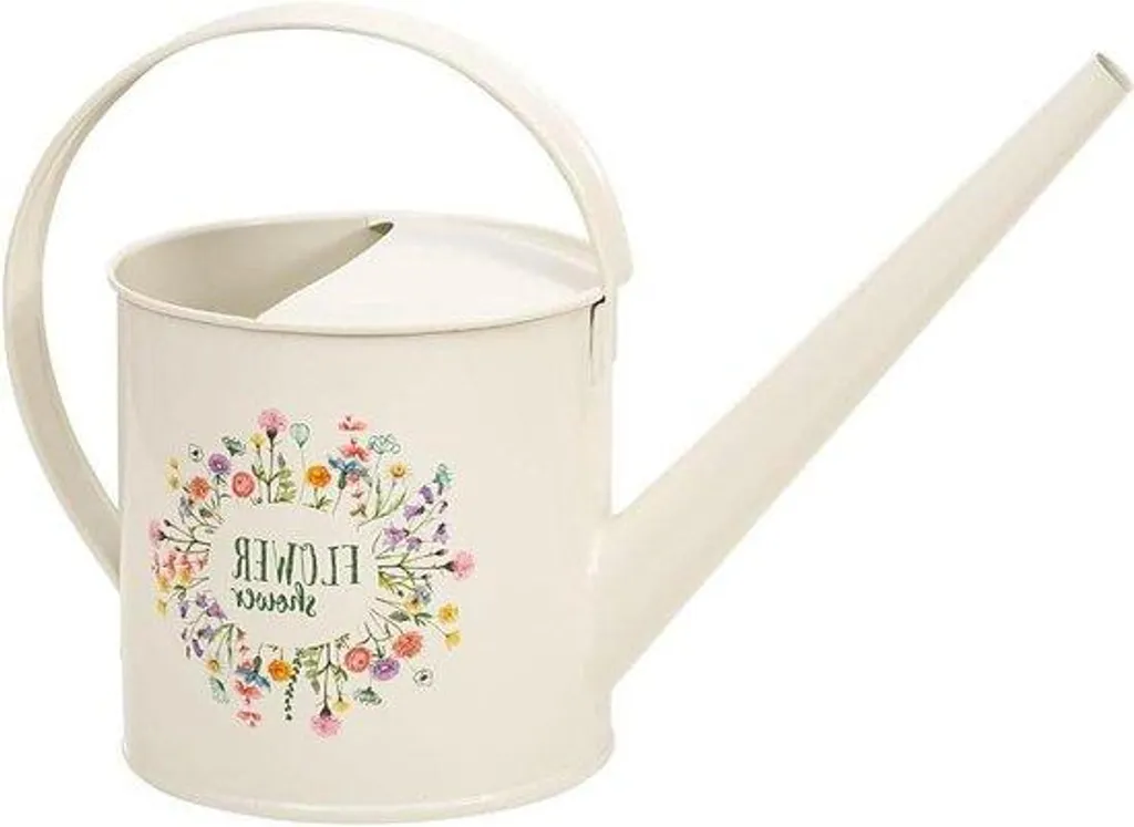 Petit arrosoir décoratif blanc crème 1,2L avec motif floral élégant
