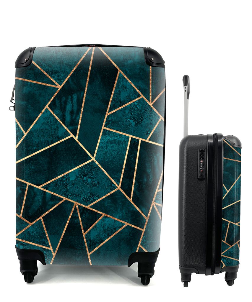 MuchoWow Koffer Handgepäck Trolley Rollkoffer Kleine Reisekoffer mit 4 Rollen - Steine - Gold - Luxus - Muster - Abstrakt - Cabin Size < 55x40x2...