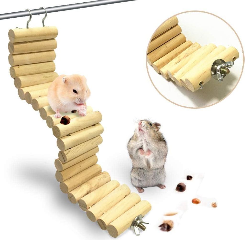 Kauspielzeug-Set 5 Stück Holz Käfig Spielzeug Hängematte Nest Schaukel Brücke Leiter Kletterspielzeug für Hamster Eichhörnchen Frettchen Meer...