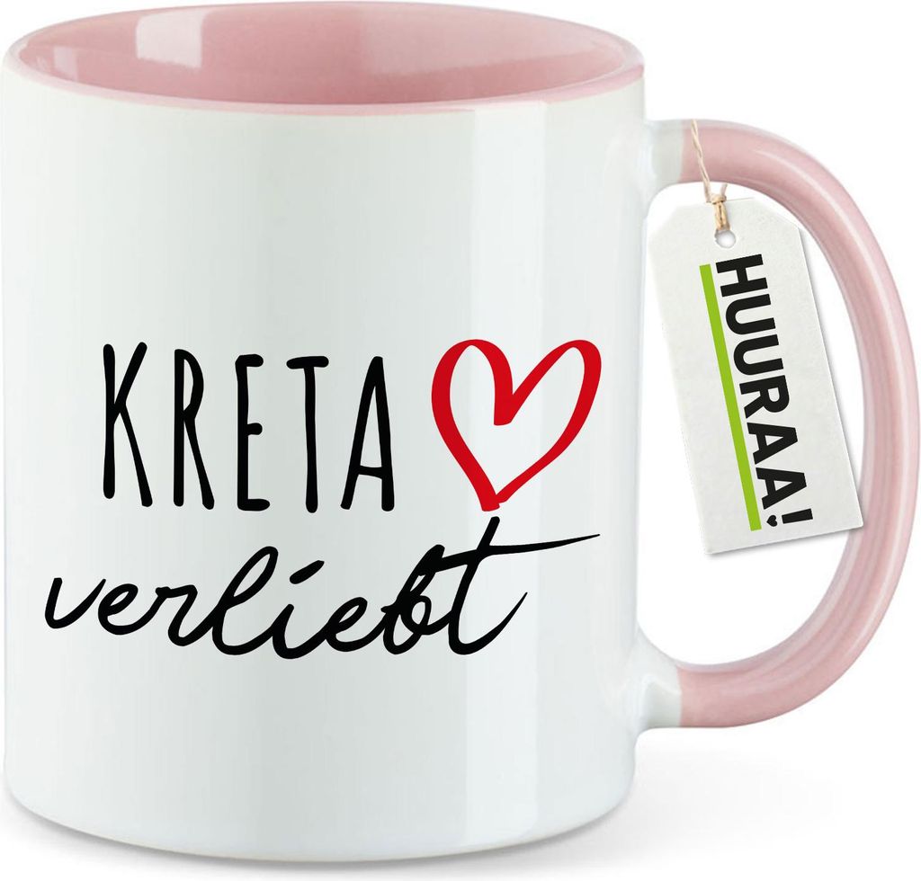 Huuraa Kaffeetasse Kreta verliebt 330ml Rosa Keramik Kaffeebecher Geschenkidee