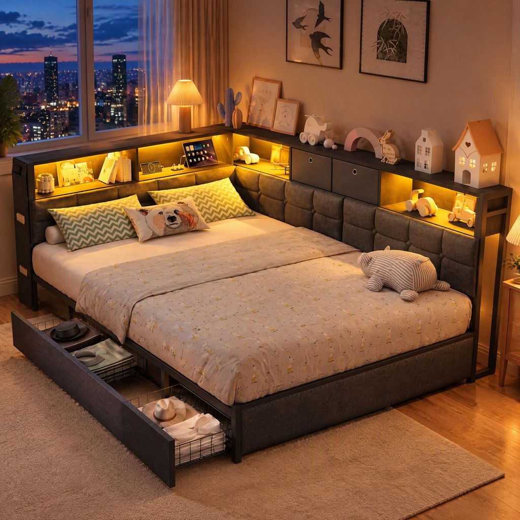 INONEFT Gestoffeerd bed met opbergruimte, 140x200 cm, met Productafbeelding 