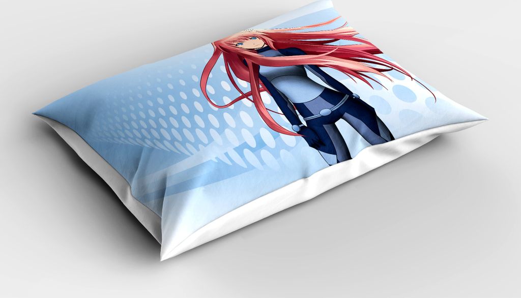 ABAKUHAUS Anime Kopfkissenbezug, Futuristischer Manga-Mädchen-Zukunftsroman-Gekritzel-Effekt-japanischer Art-Digital-Kunstdruck, 40x80 cm, Hellblau