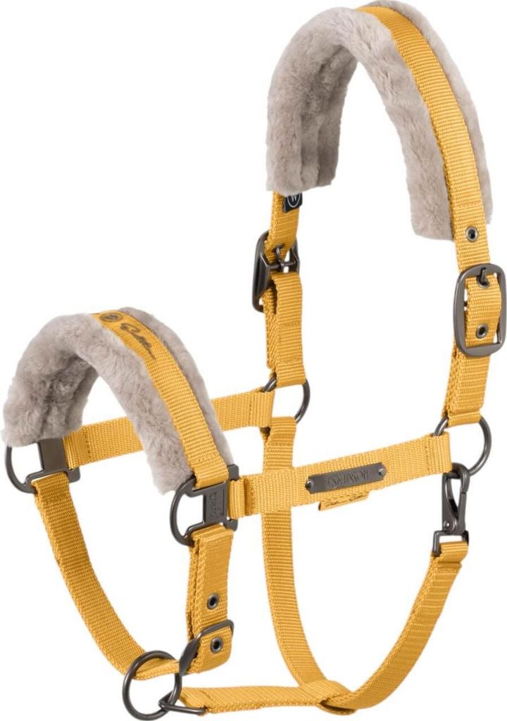 Eskadron Platinum Halfter " DOUBLE PIN FAUX FUR " , Stallhalfter Größe - Warmblut Farbe - golden yellow