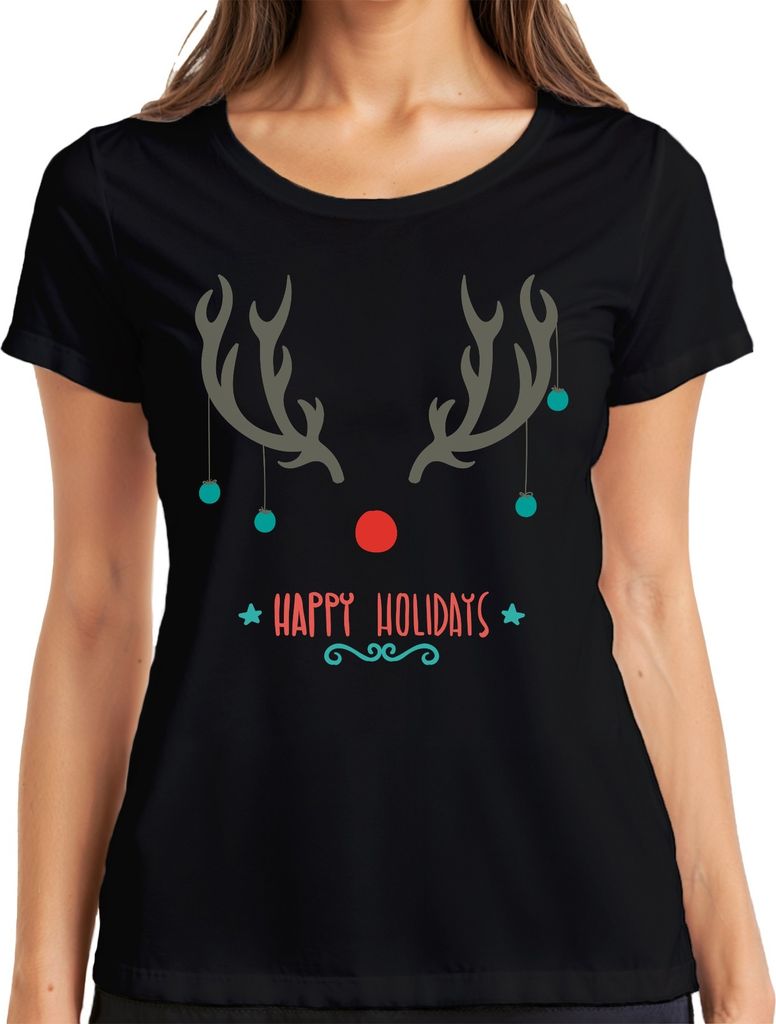 Happy Holiday Rudolph rote Nase - Weihnachten Weihnachtsgeschenk Christmas Damen T-Shirt, Schwarz, 3XL