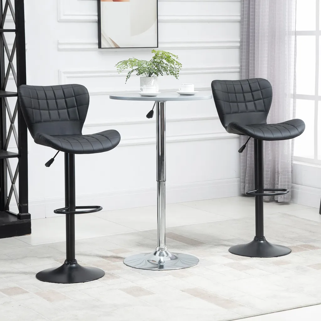 Tabouret de bar pivotant noir lot de 2 chaises design rétro réglables - 6