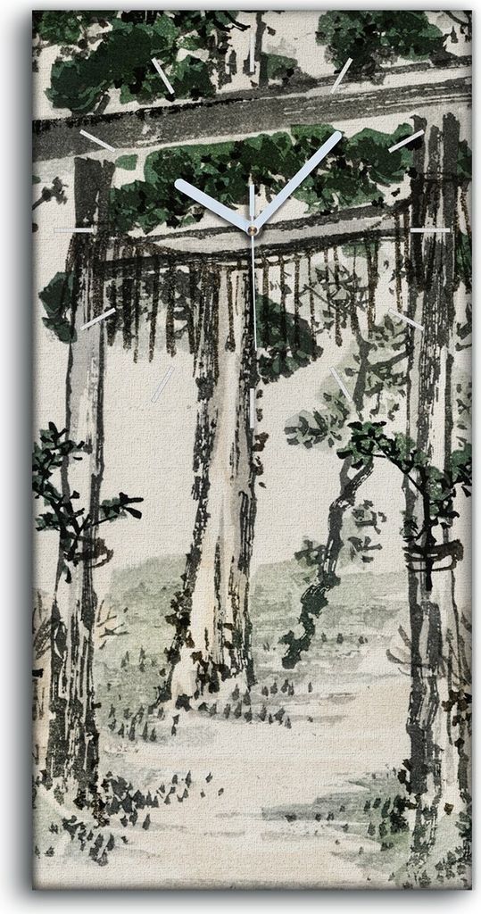 Wohnzimmer-Bild Leinwand Uhr 30x60 Malerei Asiatischer Bäume Blätter Kunst - weiße Hände