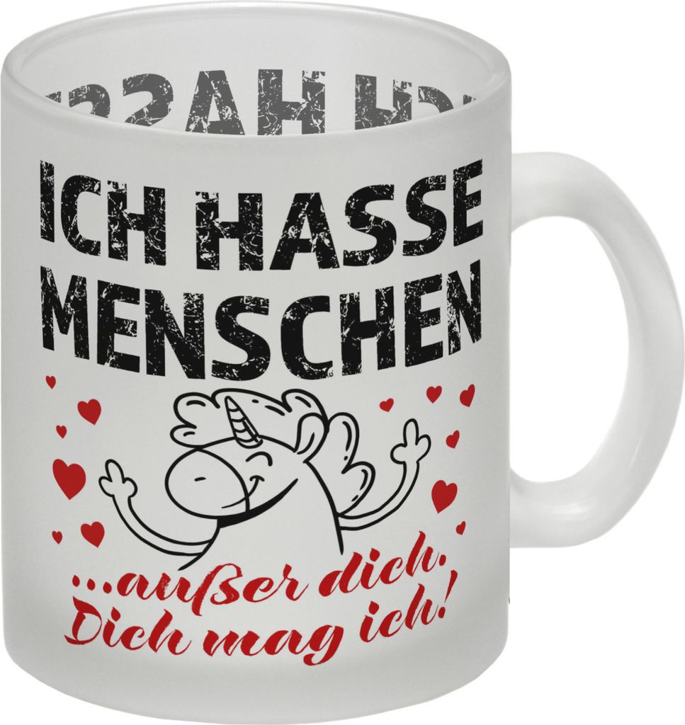 Ich hasse Menschen - außer dich Einhorn Valentinstag Glas Tasse