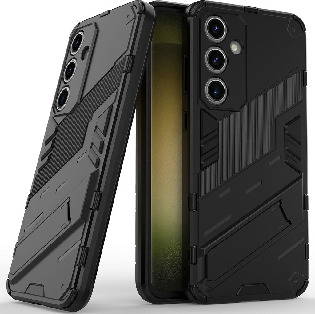 Armor Hülle für Samsung Galaxy S24 FE Hybrid PC TPU Bumper Stoßfestes Schutzhülle mit Standfunktion Schwarz