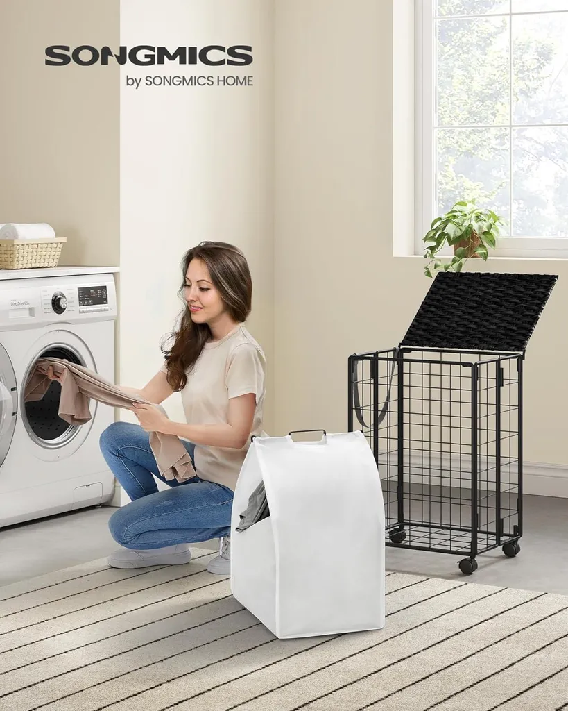 Panier à linge spacieux 90L avec couvercle style boho chic - Naturel