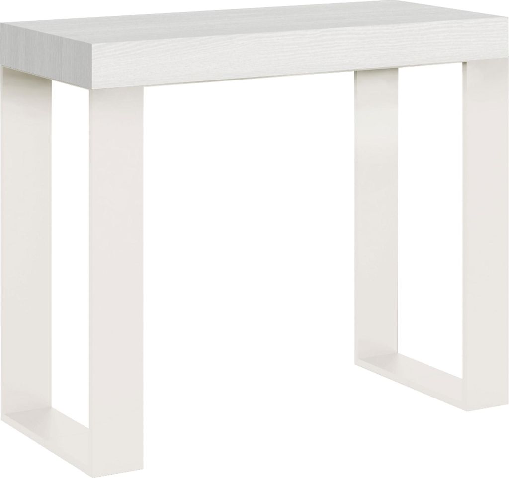 ITAMOBY - Ausziehbarer Konsolentisch 90x40/196 cm Tecno Small Esche weiß mit weißem Eisenrahmen