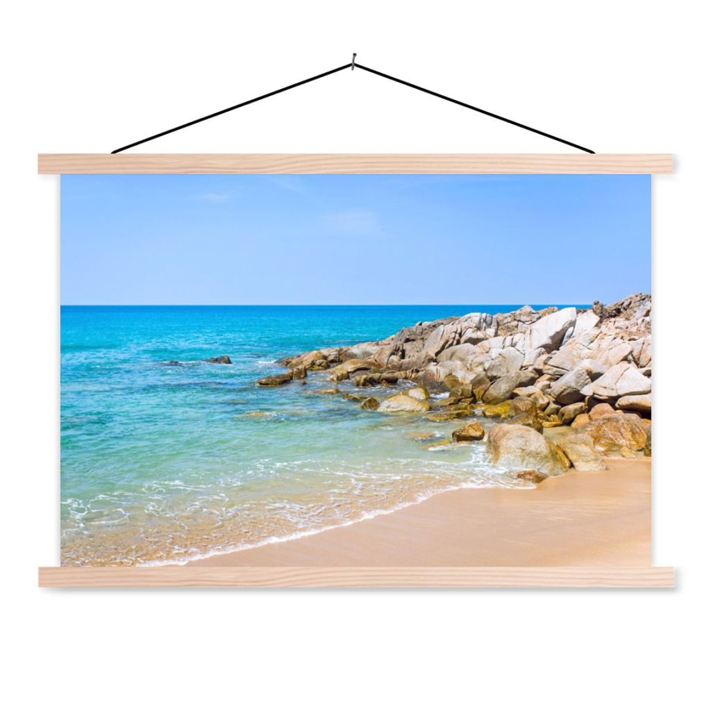 MuchoWow Textilposter Strand - Meer - Tropisch - Sommer 150x100 cm mit holzfarbenen Rahmen - Posters