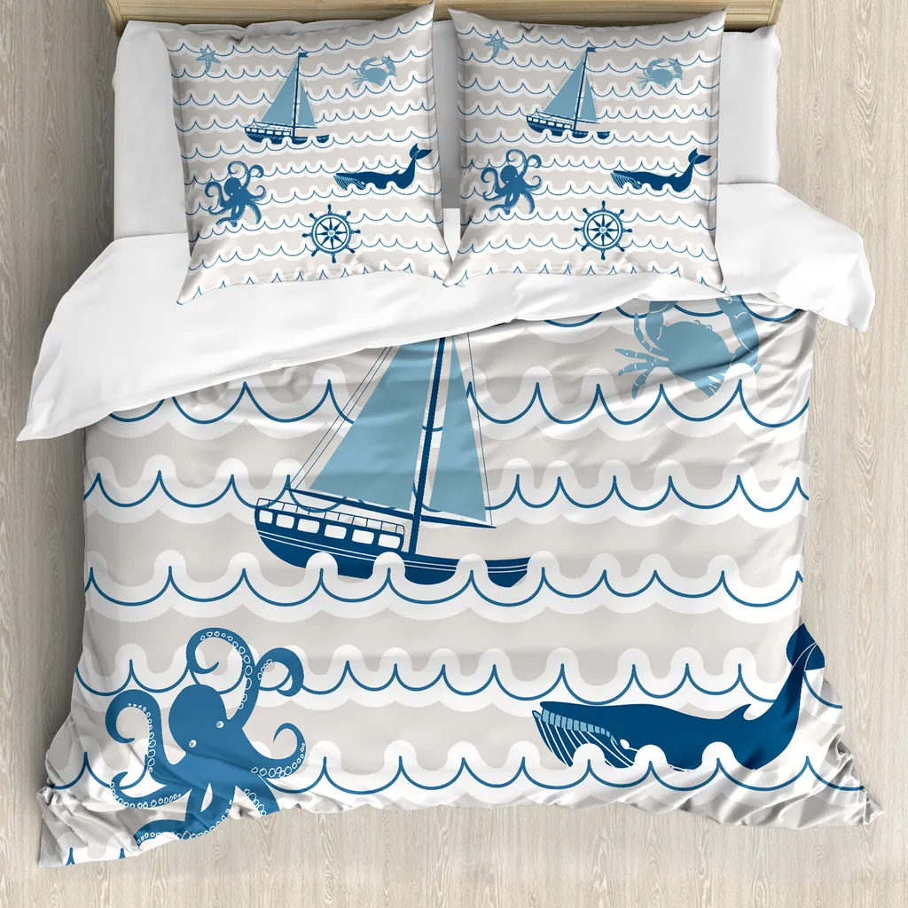 Set Letto Nautico ABAKUHAUS per Bambini 200x200 - Nave e Balene