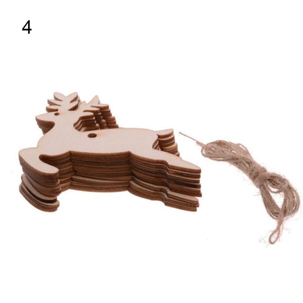 10pcs unbemalten Weihnachtsanhänger Schneeflockenmuster Holz Holiday Feiertagsfestival Ornamente Partyzubehör-4