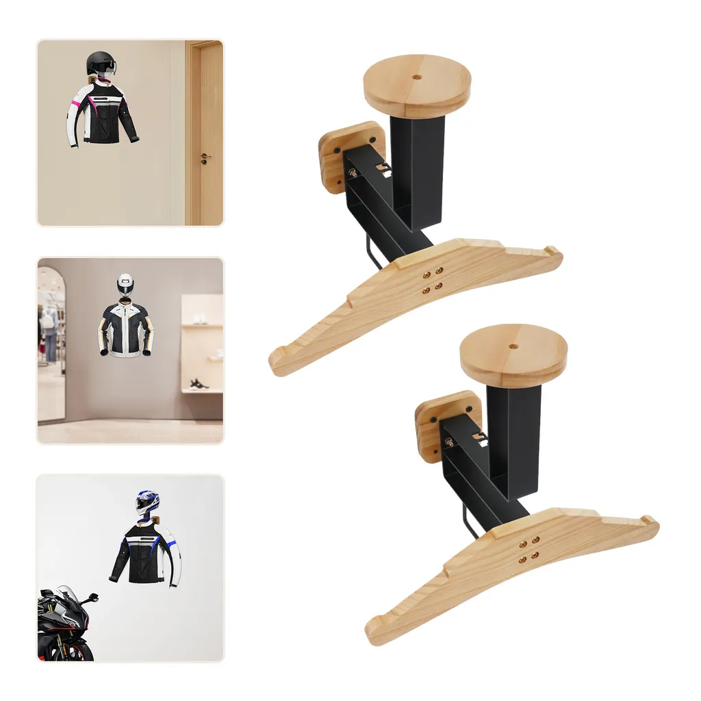Support mural casque moto et blouson en bois pour garage - 2x