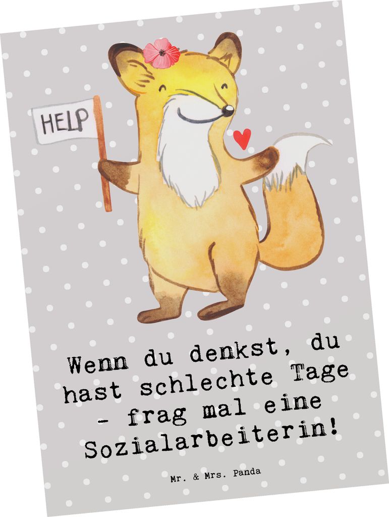 Mr. & Mrs. Panda Grußkarte Sozialarbeiterin Stärketage - Grau Pastell - Geschenk, unterstützen, Ansichtskarten, Ansichtskarte, Postkarte, Famili...