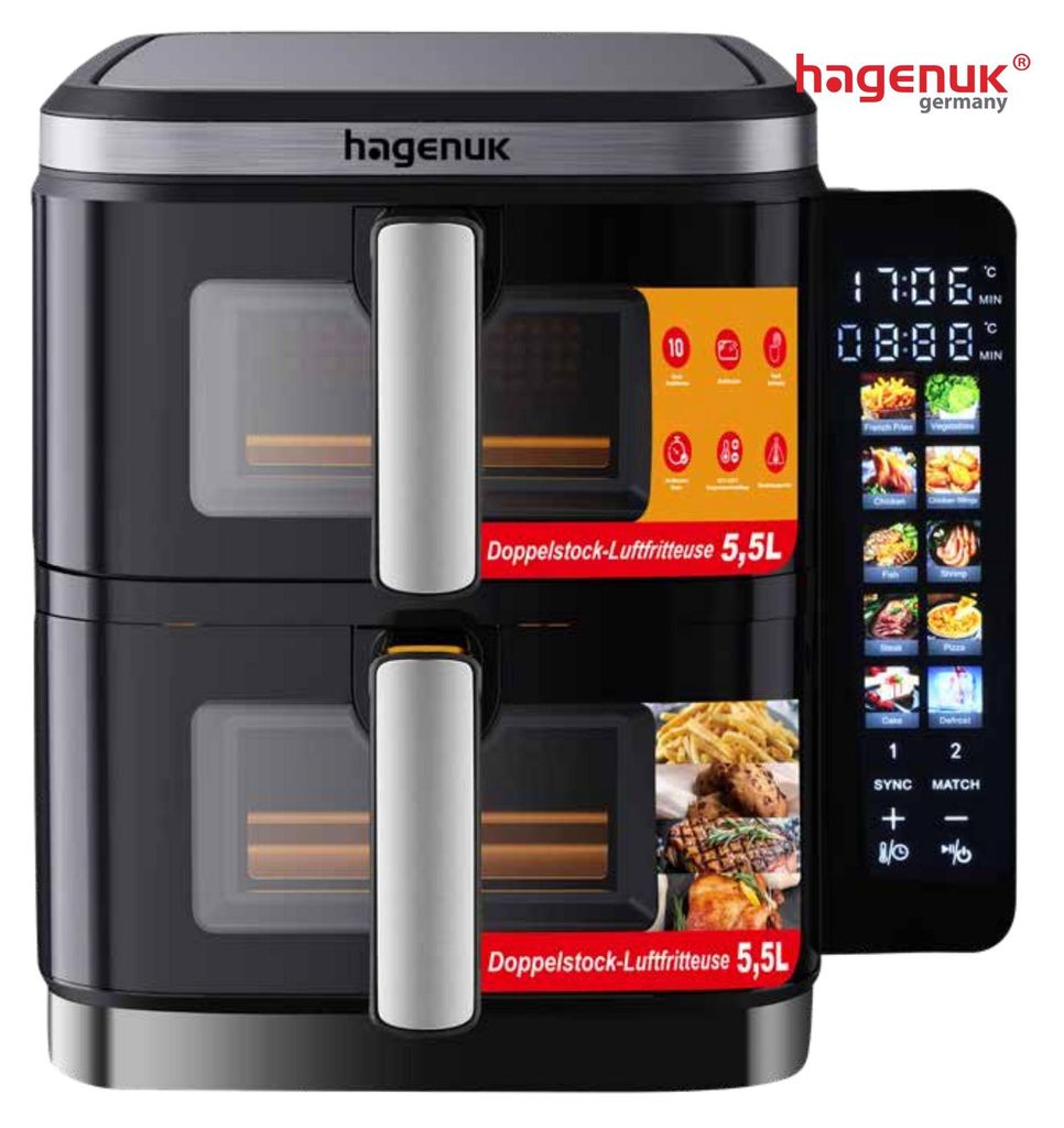 Hagenuk Doppel-Heißluftfritteuse 2×5,5L DAF2800.12 Produktbild 