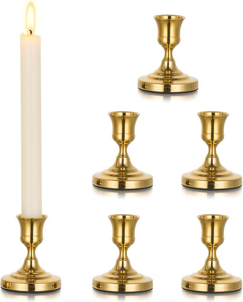Goldene Kerzenhalter - Set von 6 Messing Kerzenständern - Taper Kerzenhalter für Tischmittelstück - Hochzeits Weihnachts Kamin Wohnkultur