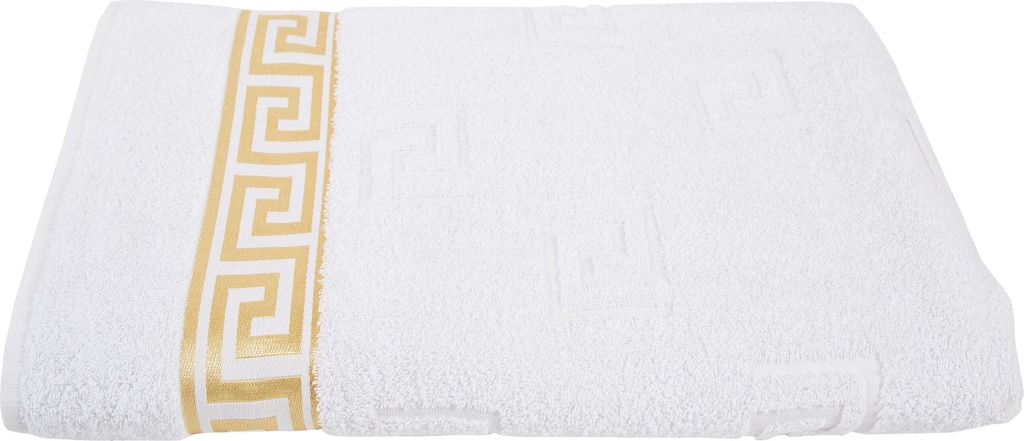 Luxus Medusa Saunatuch 100x200 cm - Weiss - feinste Ringgarn Baumwolle / Jacquard Webung / Hochflor Frottee mit Medusa Flachprägung und goldener M...