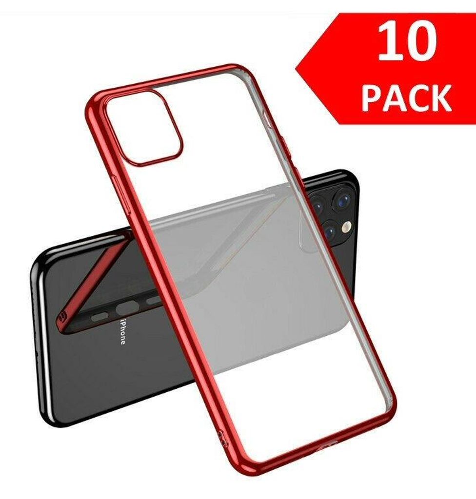 Hülle für iPhone 11 Pro, Großpackung mit 10 Stück, transparentes Silikon mit rotem Rand