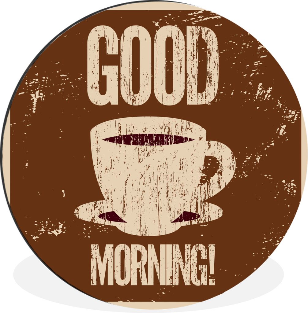 MuchoWow Aluminium Wandkreis Kaffee - Guten Morgen! - Retro - Sprichwörter - Zitate Ø 30 cm Wanddeko Modern Wohnzimmer - Wand Bild - Wohnzimmer...