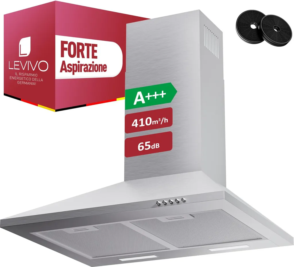 Cappa Cucina LEVIVO 60cm: Design A+++ e Silenzio in Cucina 410m³/h