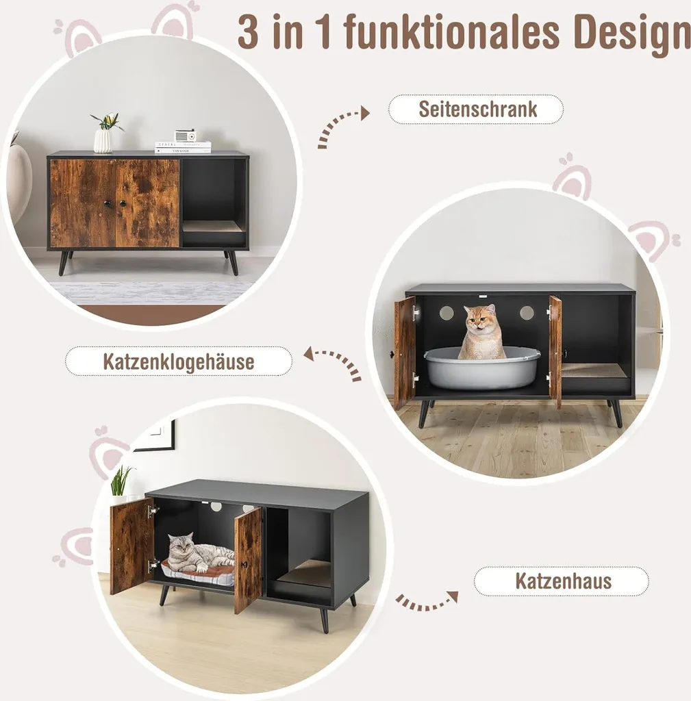 Table d'Appoint et Cache Litière pour Chat : Meuble Bois 90x50x54 cm