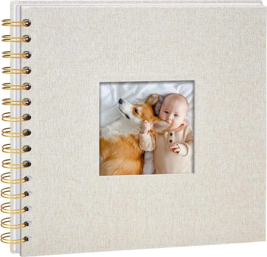 Album photo à personnaliser 20,5x20,5 cm avec couverture en lin beige