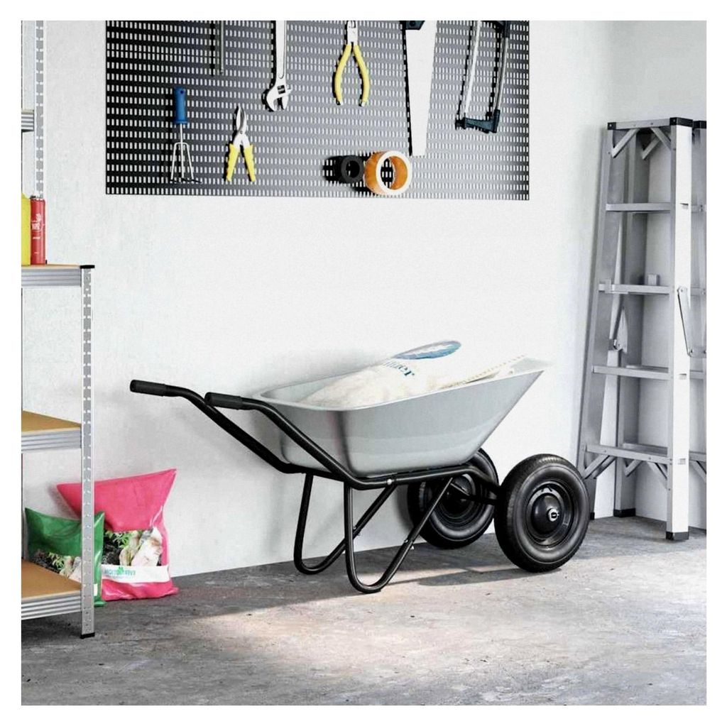 Schubkarre, Silber und Schwarz, 137 x 60 x 65,5 cm, Stahl, Gartenwagen