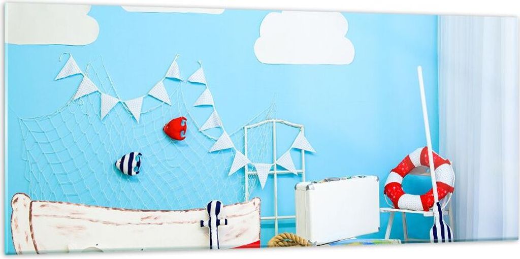 Bilder auf glas - Boot Anker Wolken Junge - 120x50cm - Glasbilder - Wandbilder - Kunstdruck - zum Aufhängen bereit - Wanddekoration aus Glas - Gla...