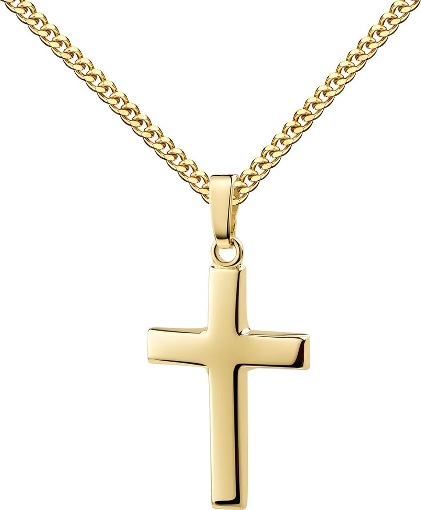 Kreuz Anhänger 14 Karat FÜR Damen aus Gold 585 + Schmuck Etui. Mit Kette 50 cm