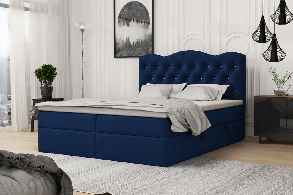 FEDVE Boxspringbett Schlafzimmerbett ROYAL mit 2 Bettkästen, Doppelbett mit Bonell-Matratze und Topper 160x200