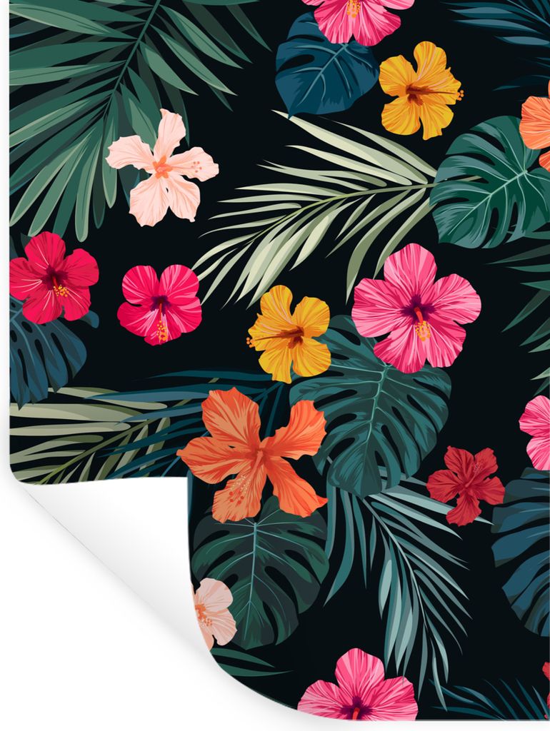 MuchoWow Wandtattoo Wandsticker Wandaufkleber Dschungel - Blätter - Blumen - Mädchen - Kind 30x40 cm Selbstklebend und Repositionierbar - Stick...