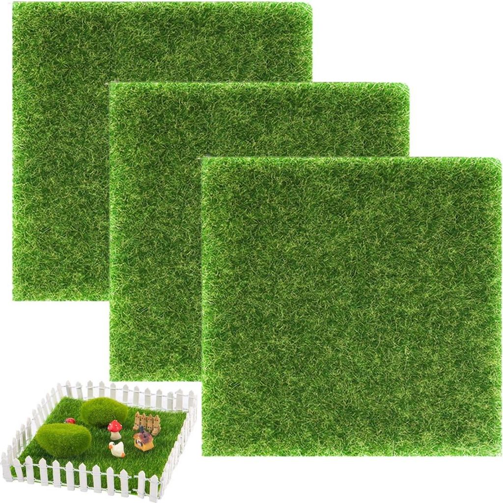 Kunstgras Tapijt - Mini Garten Dekoration - 3 Stück - Grün - 15 x 15 cm