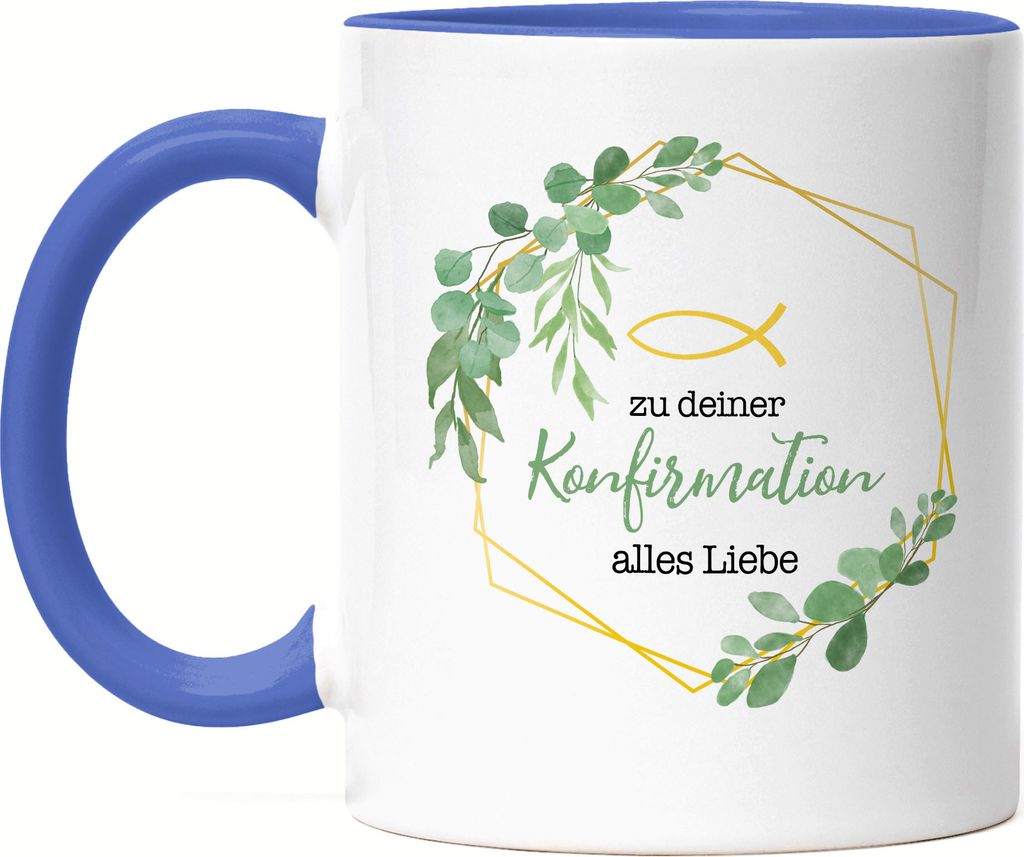Zu deiner Konfirmation alles Liebe Tasse Blau Konfirmationsgeschenk Mädchen Patenkind Kirche