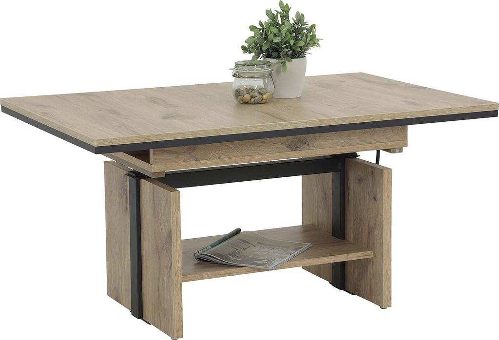 Couchtisch INGO | ausziehbar & höhenverstellbar | Holzwerkstoff Viking Oak/Anthrazit | B 110 - 150 x T 70 x H 53 - 72 cm | Lift