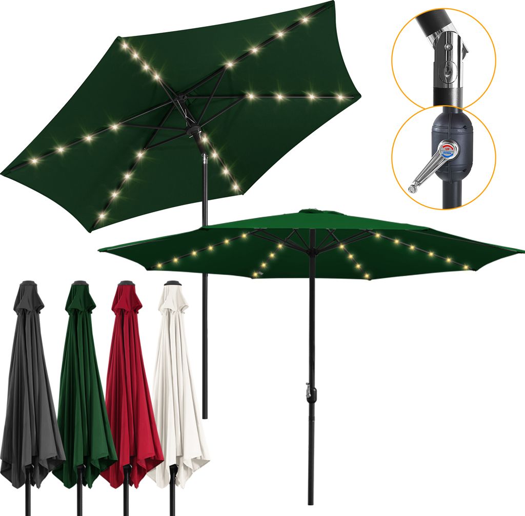 TolleTour Sonnenschirm Ø2.7m inkl. LED Gartenschirm 360° drehbar Terrassenschirm Ampelschirm Marktschirm Strandschirm - mit LED - Grün