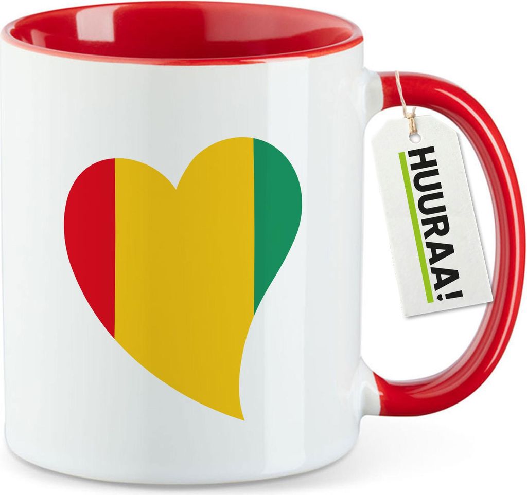 Huuraa Kaffeetasse Guinea Flagge Herz 330ml Rot Keramik Kaffeebecher Geschenkidee